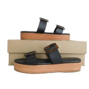 KAANAS Gozo Two-Band Platform Espadrille Sandals  Women's sz 7 M Black Leather